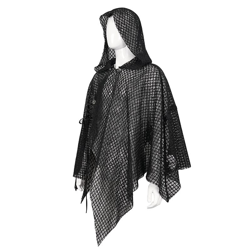 DEVIL FASHION Men's Gothic Irregular Mesh Cloak with Hood