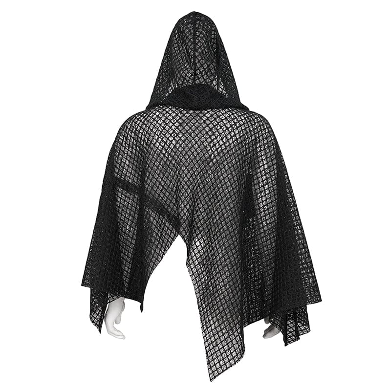 DEVIL FASHION Men's Gothic Irregular Mesh Cloak with Hood