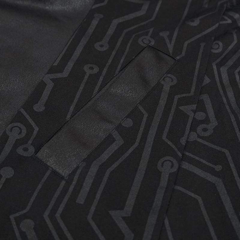 Men's Gothic Irregular Ruched Black Long Jacket with Hood