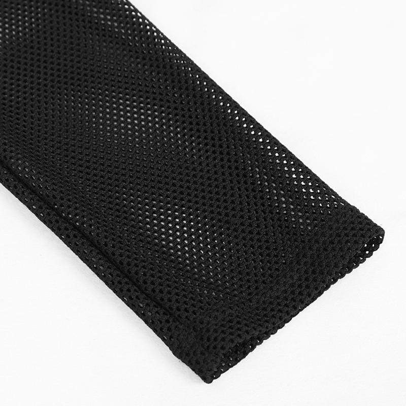 DEVIL FASHION Men's Gothic Long-sleeved Sheer Mesh Shirt