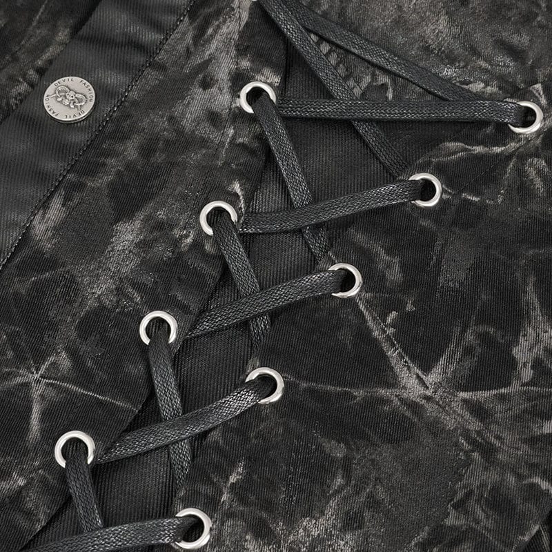 DEVIL FASHION Men's Gothic Mesh Splice Rivet Distressed Wasitcoat