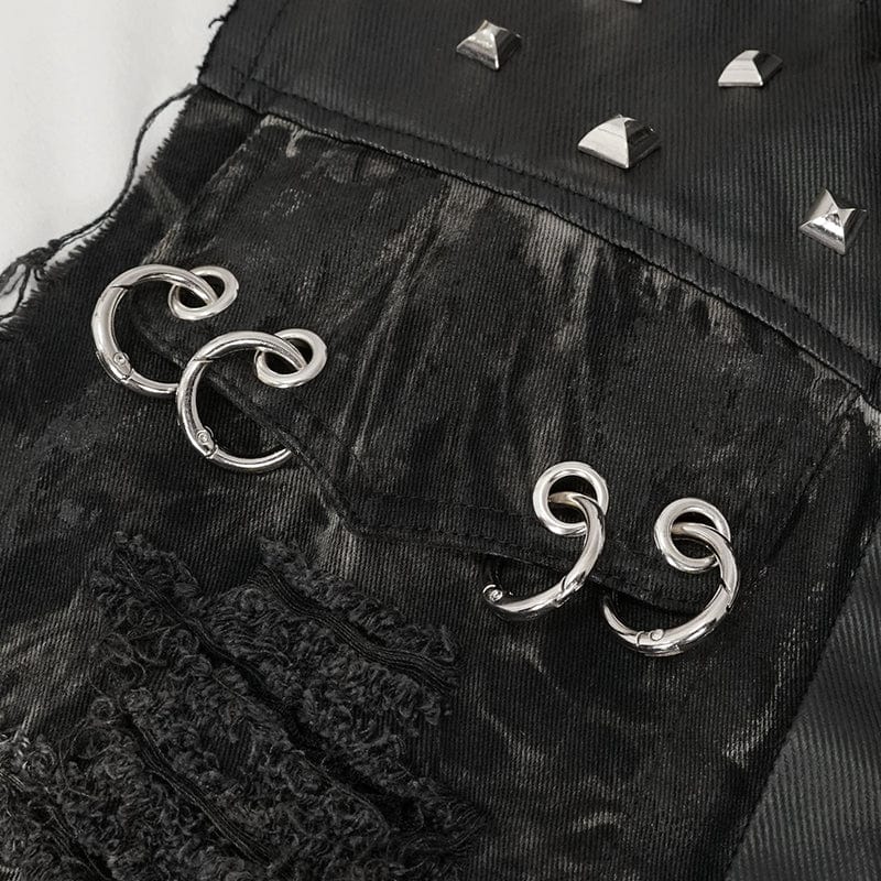 DEVIL FASHION Men's Gothic Mesh Splice Rivet Distressed Wasitcoat
