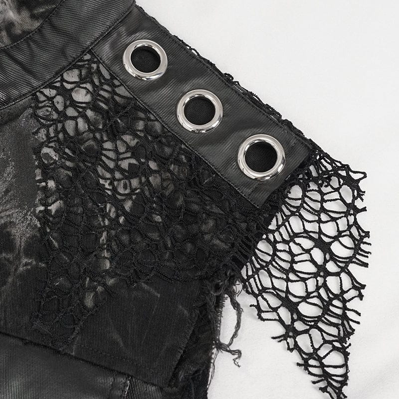 DEVIL FASHION Men's Gothic Mesh Splice Rivet Distressed Wasitcoat