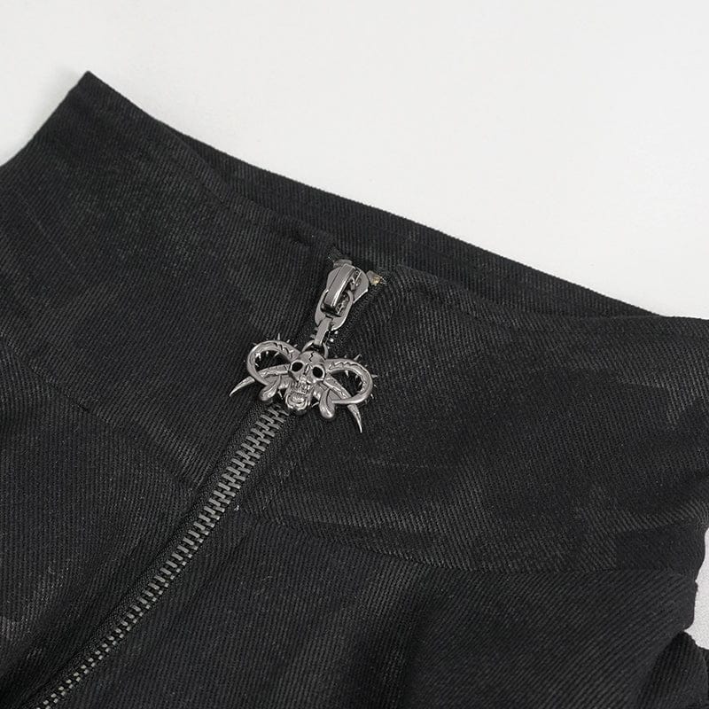 DEVIL FASHION Men's Gothic Stand Collar Asymmetric Coat with Harness