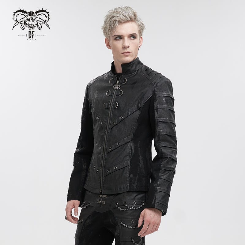 DEVIL FASHION Men's Gothic Stand Collar Distressed Jacket
