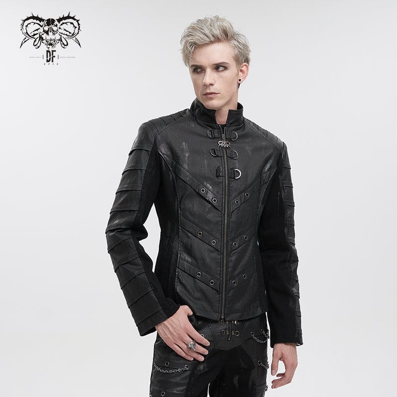 DEVIL FASHION Men's Gothic Stand Collar Distressed Jacket