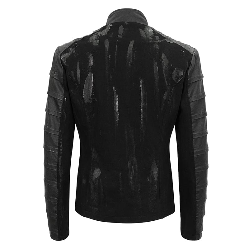 DEVIL FASHION Men's Gothic Stand Collar Distressed Jacket