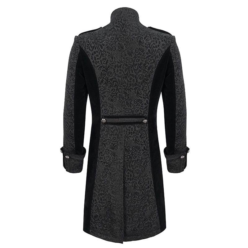 DEVIL FASHION Men's Gothic Stand Collar Embossed Swallow-tailed Coat Black