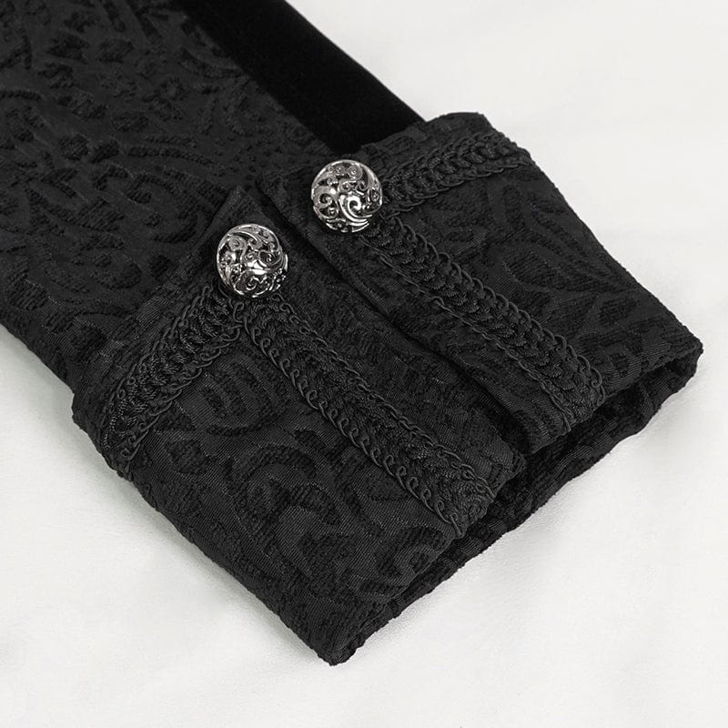 DEVIL FASHION Men's Gothic Stand Collar Embossed Swallow-tailed Coat Black