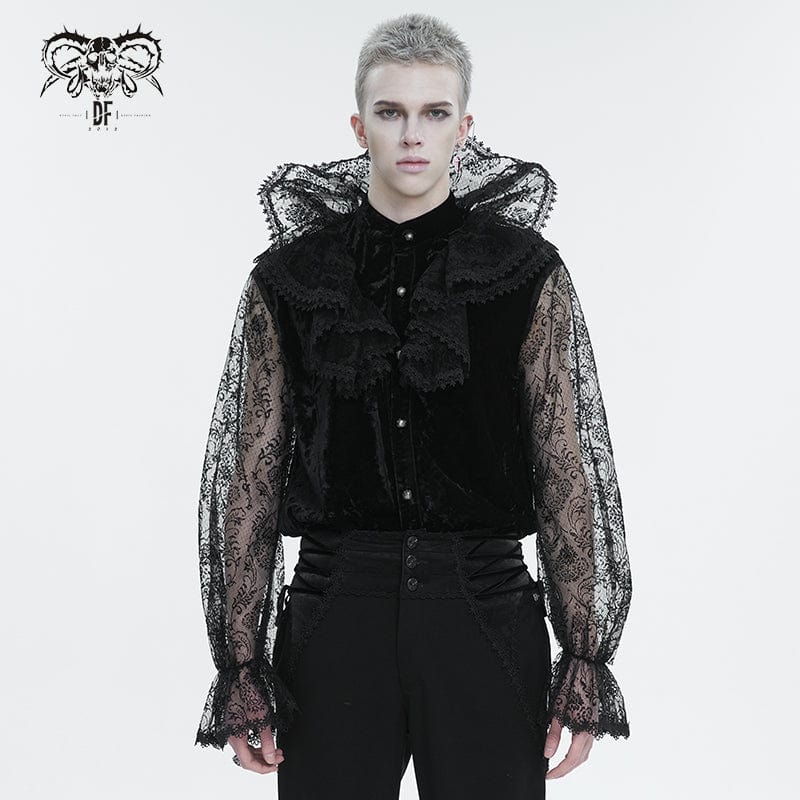 DEVIL FASHION Men's Gothic Stand Collar Lace Sleeved Shirt