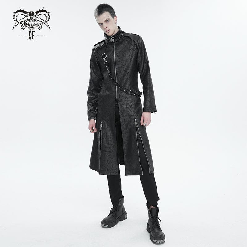 DEVIL FASHION Men's Gothic Stand Collar Split Coat with Strap