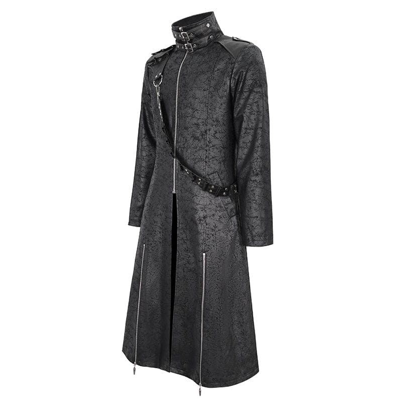 DEVIL FASHION Men's Gothic Stand Collar Split Coat with Strap