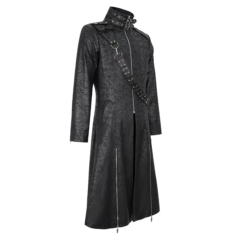 DEVIL FASHION Men's Gothic Stand Collar Split Coat with Strap