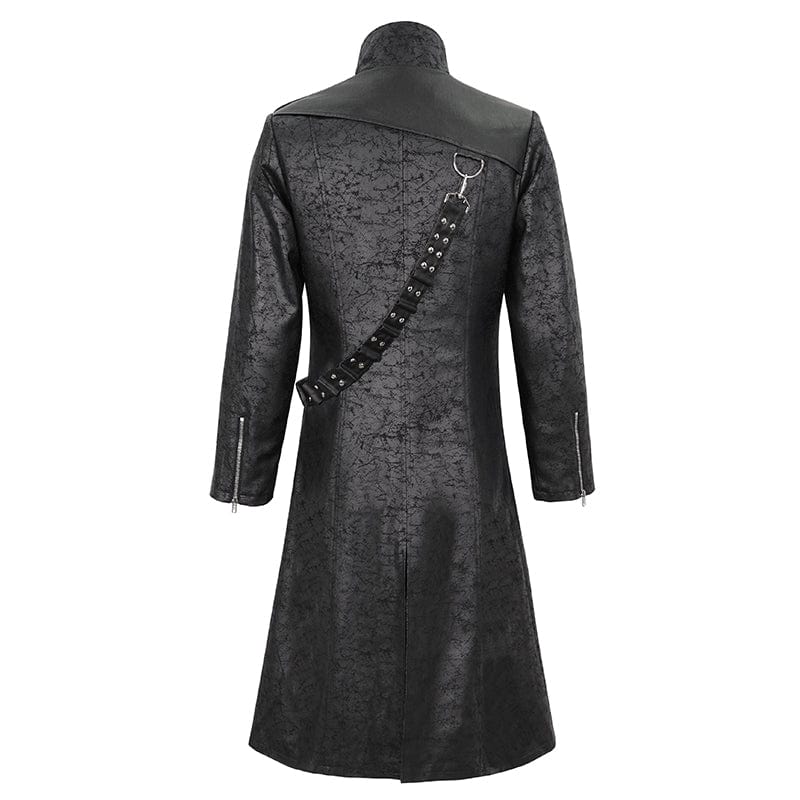 DEVIL FASHION Men's Gothic Stand Collar Split Coat with Strap