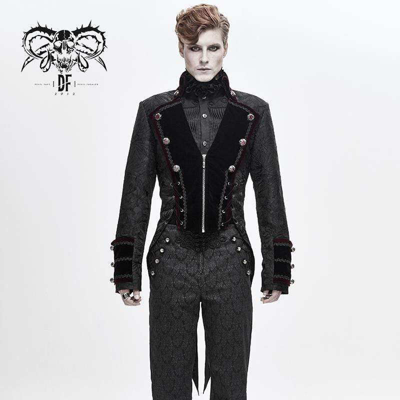 Men's Gothic Stand Collar Strappy Velet Tailcoats