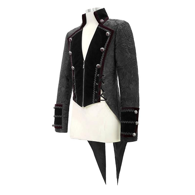 Men's Gothic Stand Collar Strappy Velet Tailcoats