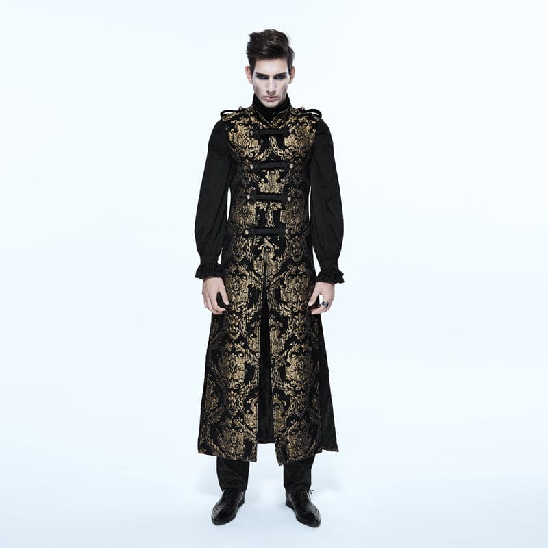 DEVIL FASHION Men's Gothic Stand Collar Totem Embroidered Waistcoat Golden