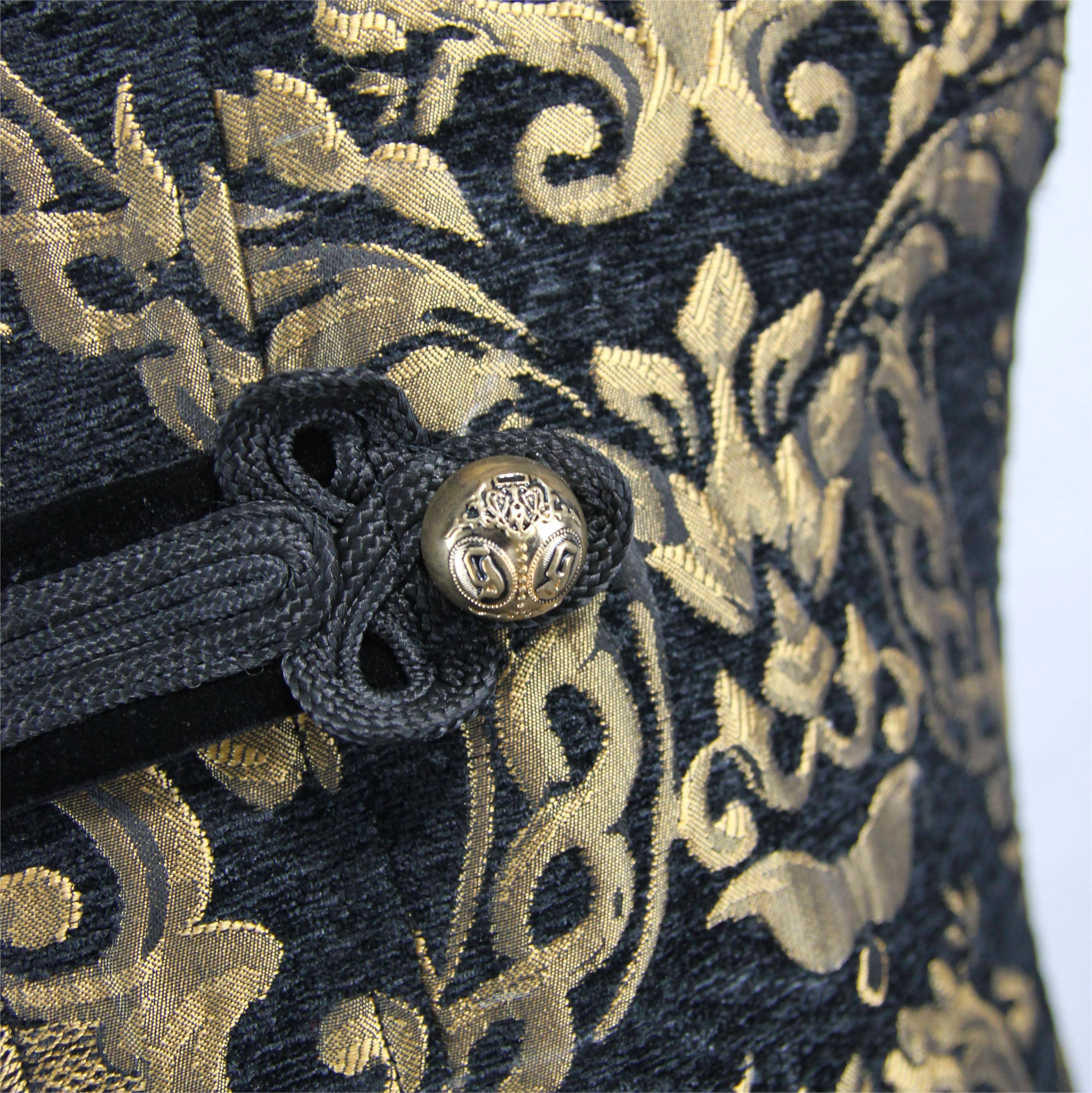 DEVIL FASHION Men's Gothic Stand Collar Totem Embroidered Waistcoat Golden