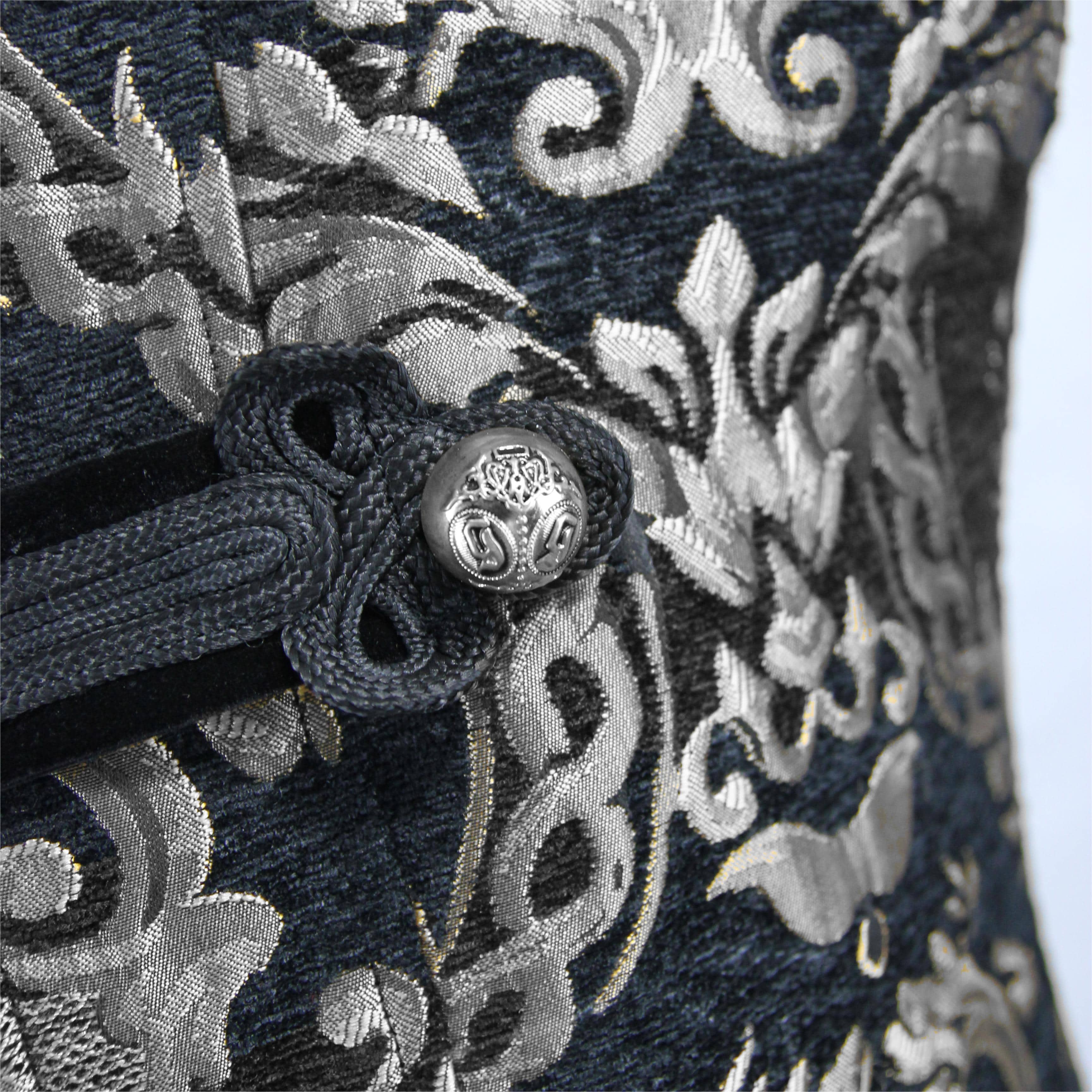 DEVIL FASHION Men's Gothic Stand Collar Totem Embroidered Waistcoat Silver