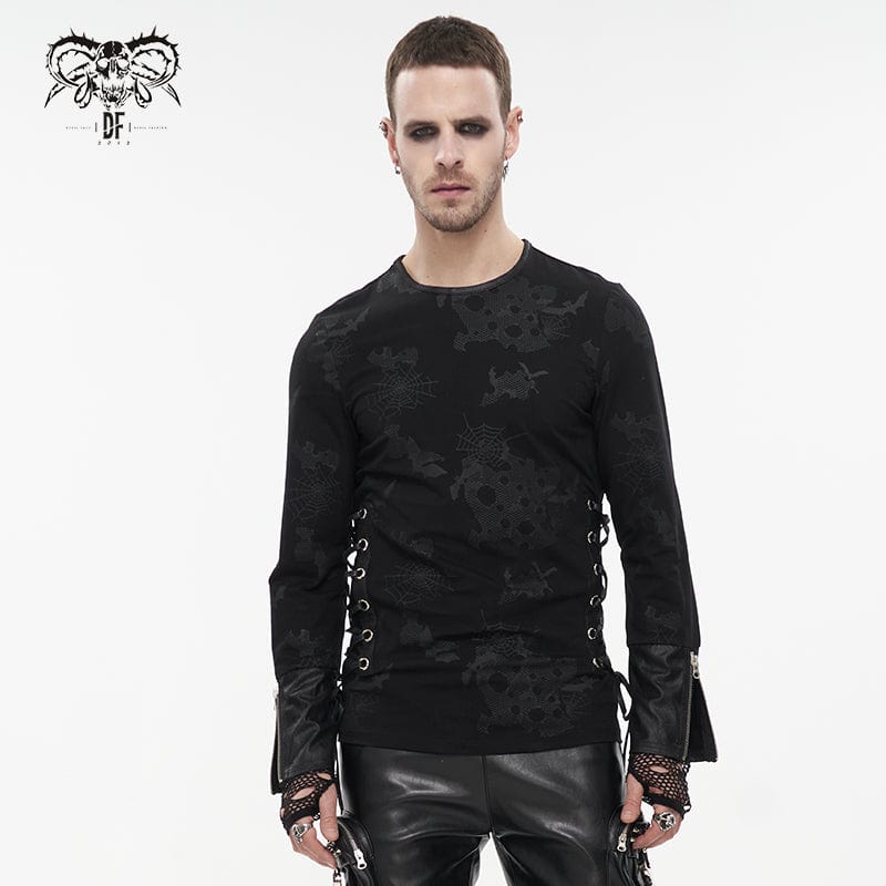 DEVIL FASHION Men's Gothic Strappy Spider Web Printed Shirt