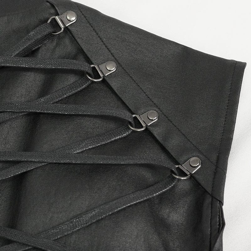 DEVIL FASHION Men's Gothic Strappy Stand Collar Faux Leather Waistcoat