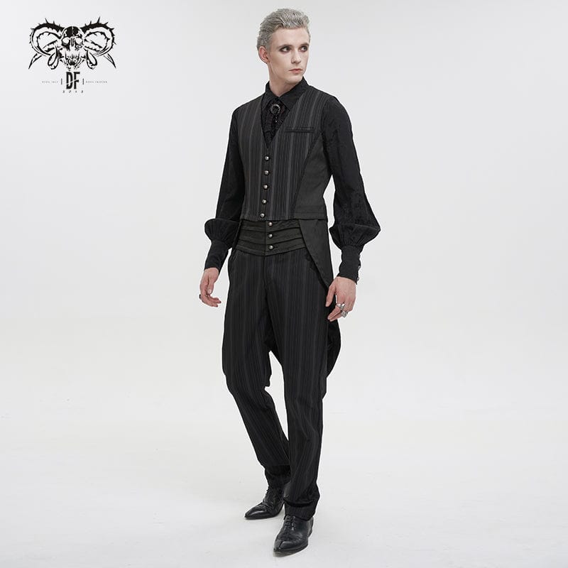 DEVIL FASHION Men's Gothic Stripes Waistcoat Black with Detachable Swallow Tail
