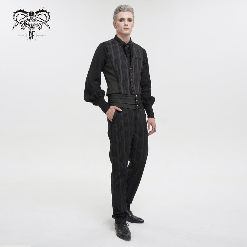 DEVIL FASHION Men's Gothic Stripes Waistcoat Black with Detachable Swallow Tail