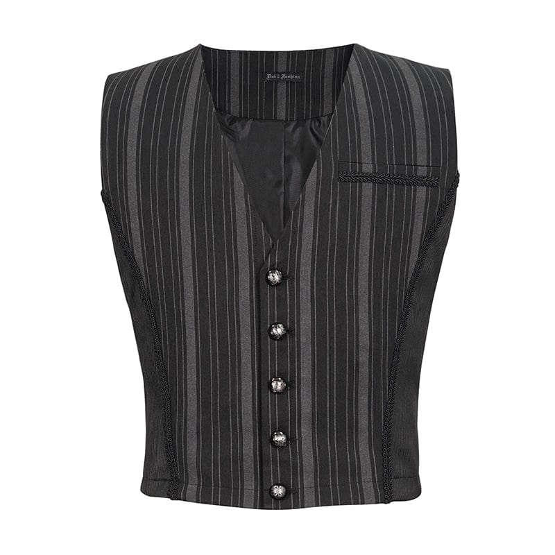 DEVIL FASHION Men's Gothic Stripes Waistcoat Black with Detachable Swallow Tail