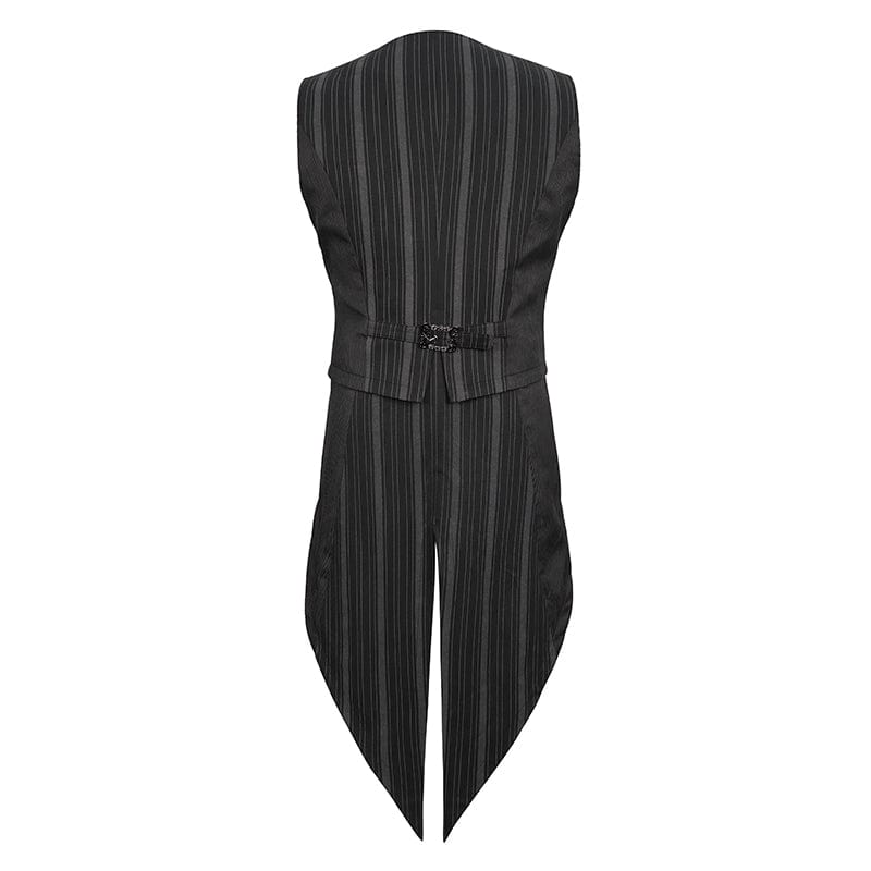 DEVIL FASHION Men's Gothic Stripes Waistcoat Black with Detachable Swallow Tail