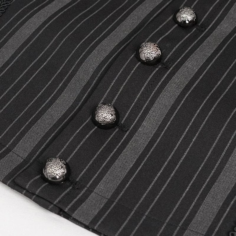 DEVIL FASHION Men's Gothic Stripes Waistcoat Black with Detachable Swallow Tail