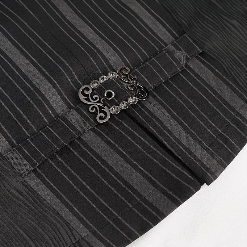 DEVIL FASHION Men's Gothic Stripes Waistcoat Black with Detachable Swallow Tail