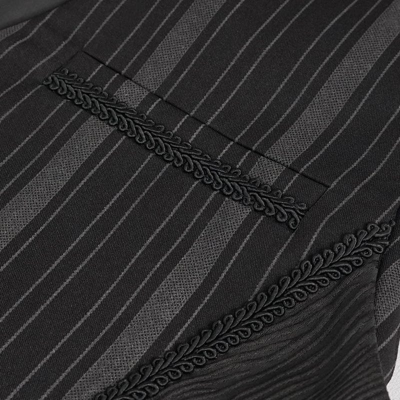 DEVIL FASHION Men's Gothic Stripes Waistcoat Black with Detachable Swallow Tail
