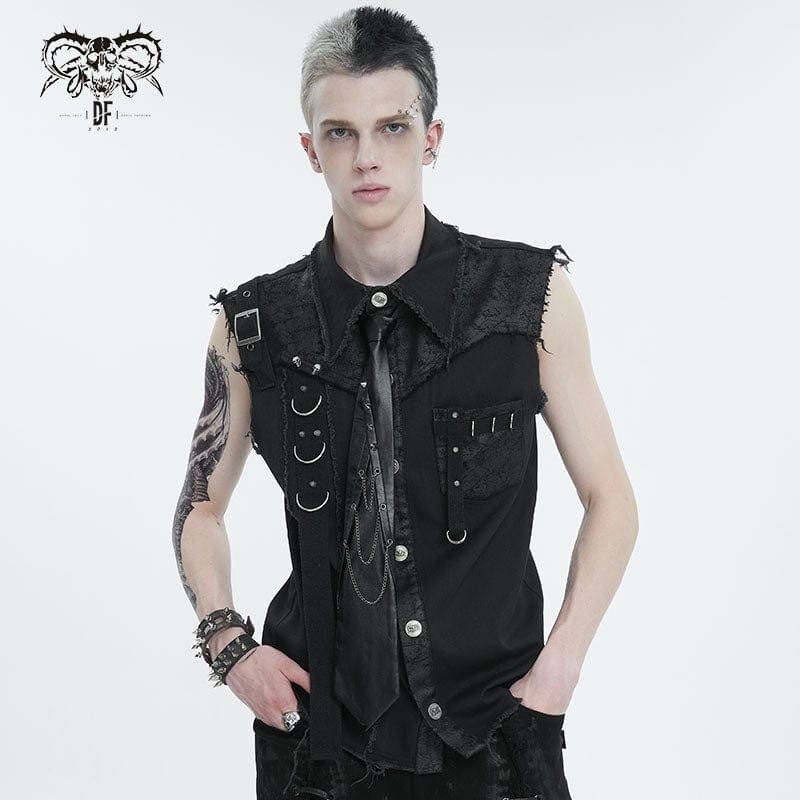 DEVIL FASHION Men's Gothic Studded Faux Leather Necktie