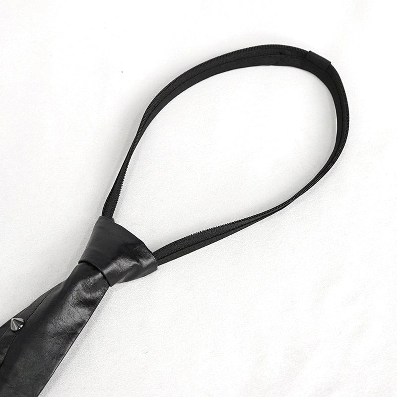 DEVIL FASHION Men's Gothic Studded Faux Leather Necktie