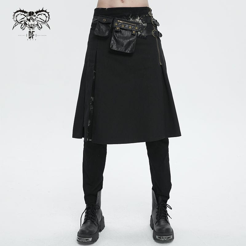 DEVIL FASHION Men's Gothic Tie-dyed Splice Kilt with Waistbag