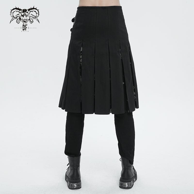 DEVIL FASHION Men's Gothic Tie-dyed Splice Kilt with Waistbag