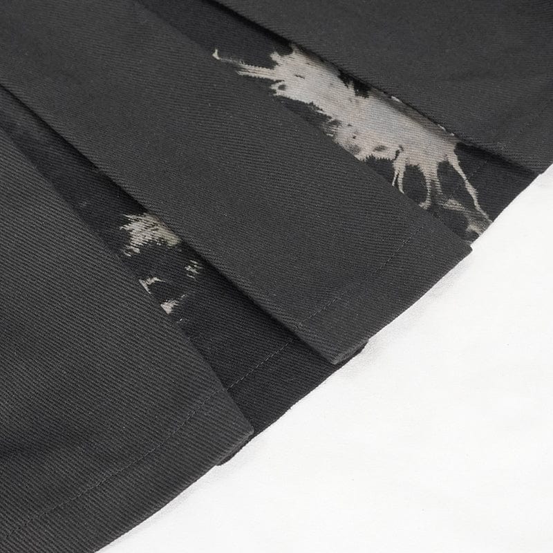 DEVIL FASHION Men's Gothic Tie-dyed Splice Kilt with Waistbag