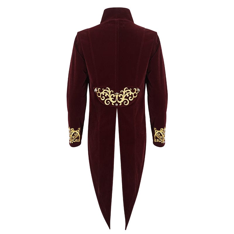 DEVIL FASHION Men's Gothic Totem Embroidered Swallow-tailed Coat Red