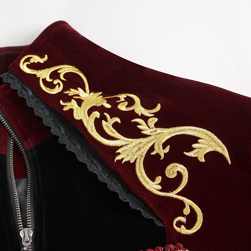 DEVIL FASHION Men's Gothic Totem Embroidered Swallow-tailed Coat Red