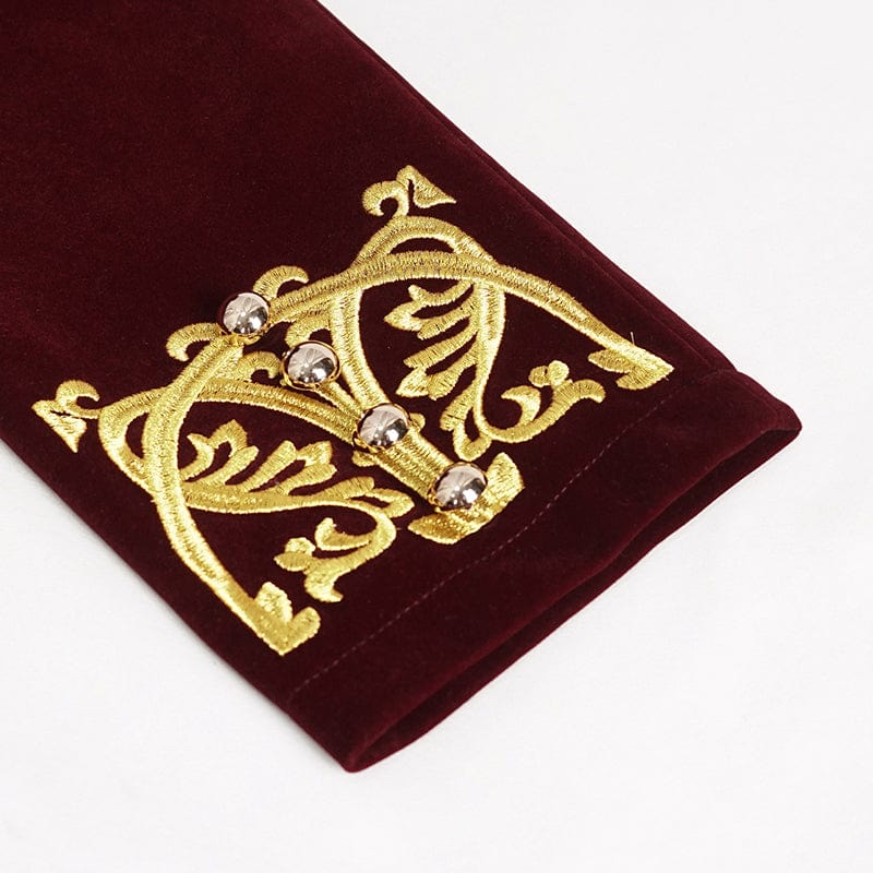 DEVIL FASHION Men's Gothic Totem Embroidered Swallow-tailed Coat Red