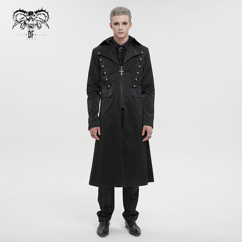 DEVIL FASHION Men's Gothic Turn-down Collar Cross Zipper Coat
