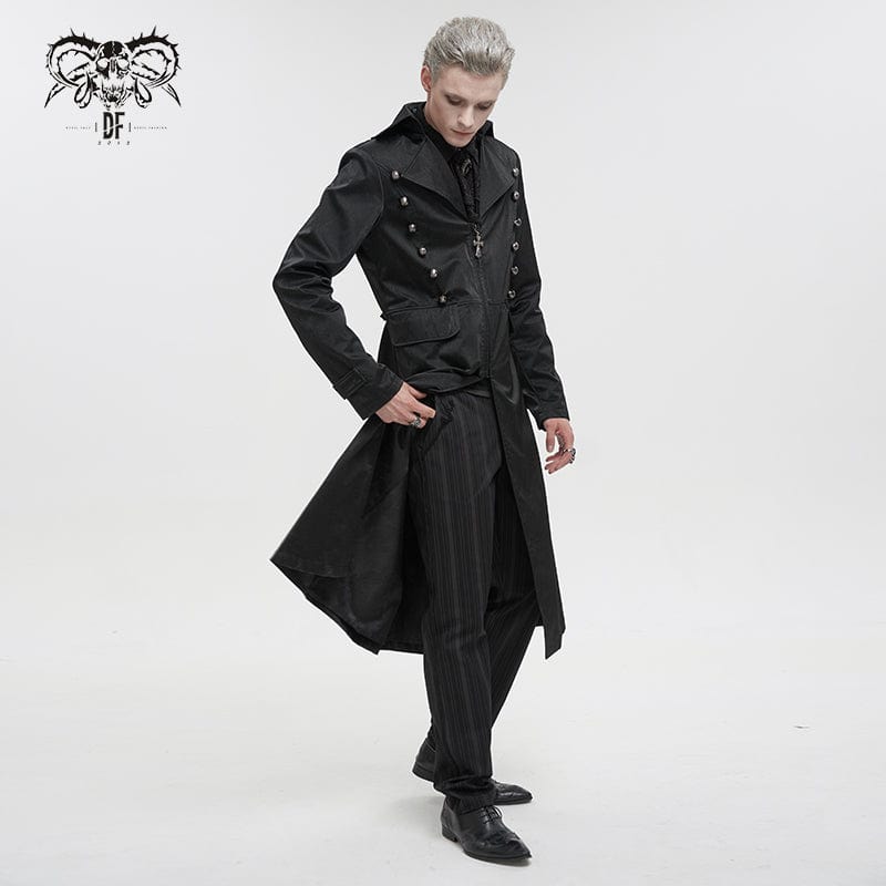 DEVIL FASHION Men's Gothic Turn-down Collar Cross Zipper Coat
