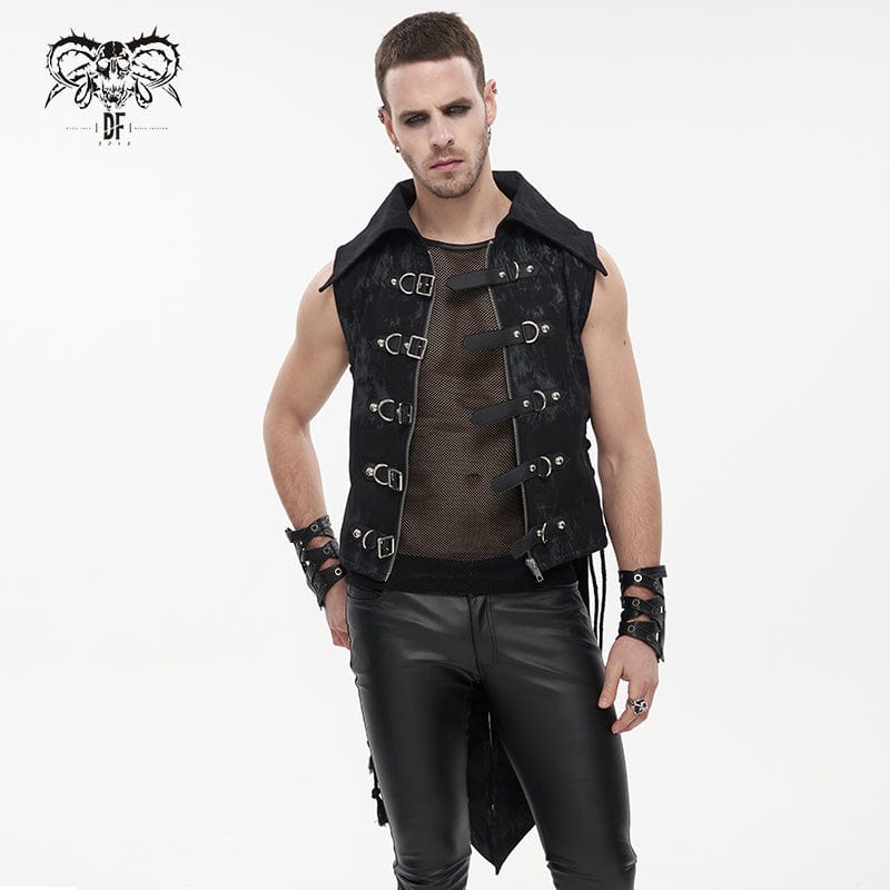 DEVIL FASHION Men's Gothic Turn-down Collar Swallow-tailed Buckles Vest