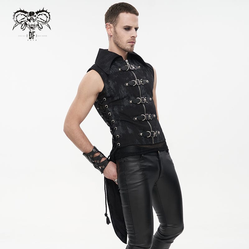 DEVIL FASHION Men's Gothic Turn-down Collar Swallow-tailed Buckles Vest