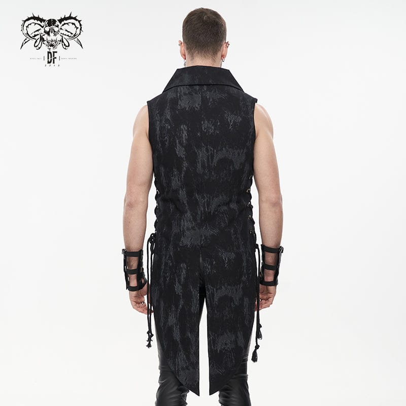 DEVIL FASHION Men's Gothic Turn-down Collar Swallow-tailed Buckles Vest