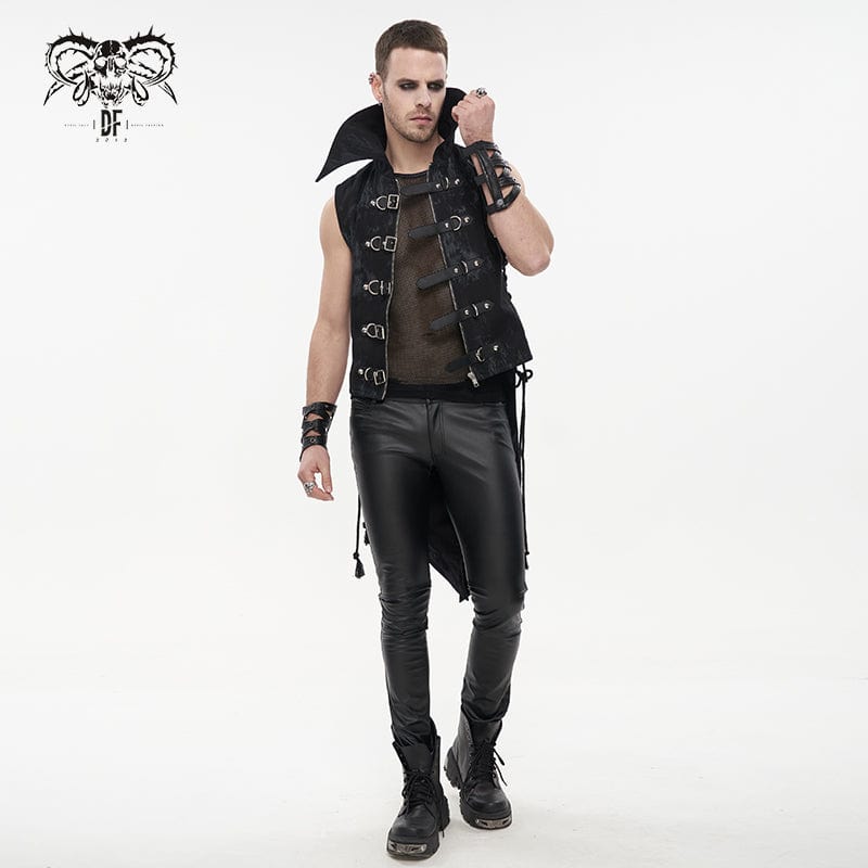 DEVIL FASHION Men's Gothic Turn-down Collar Swallow-tailed Buckles Vest
