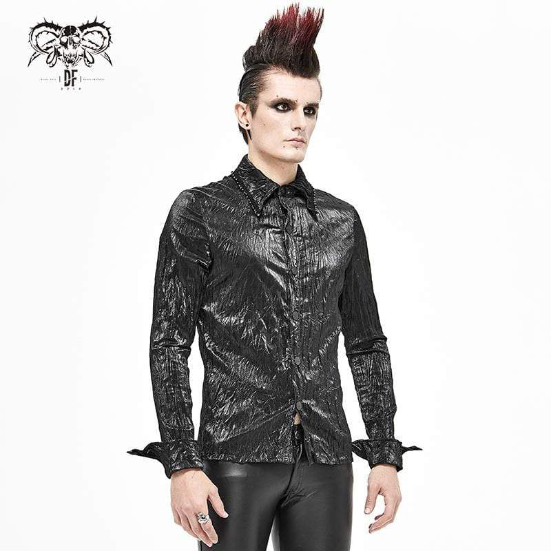 Men's Gothic Vintage Drape Faux Leather Black Shirt