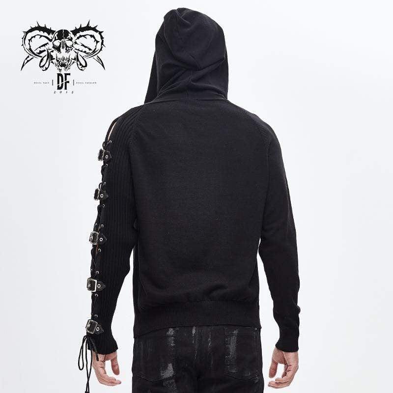 DEVIL FASHION Men's Lace-up Belts Spliced Sweaters&Hoodies