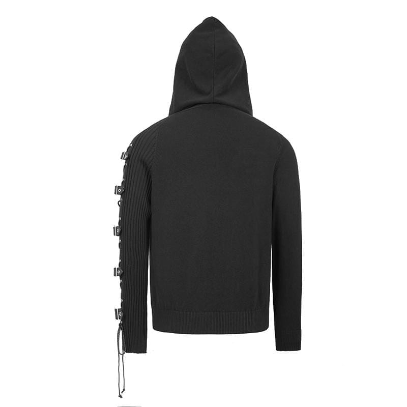 DEVIL FASHION Men's Lace-up Belts Spliced Sweaters&Hoodies