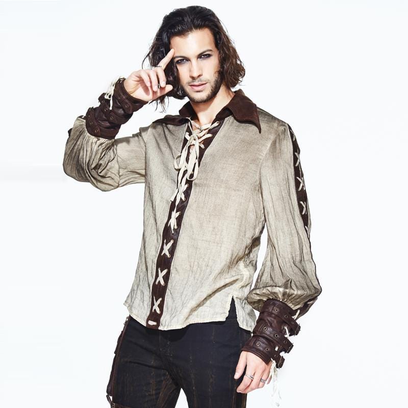 DEVIL FASHION Men's Leather Trimmed Goth Punk Shirt